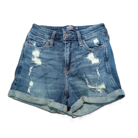 Hollister Curvy High Rise Sz 1 Women's Jrs Distressed Stretch Jean Shorts - Picture 1 of 4